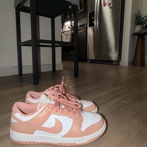 Women's Pink and White Nike Dunks